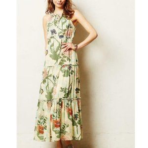 Anthropologie Maeve Maravilla Yellow Green Tiered Maxi Dress Size 6 - Excellent
